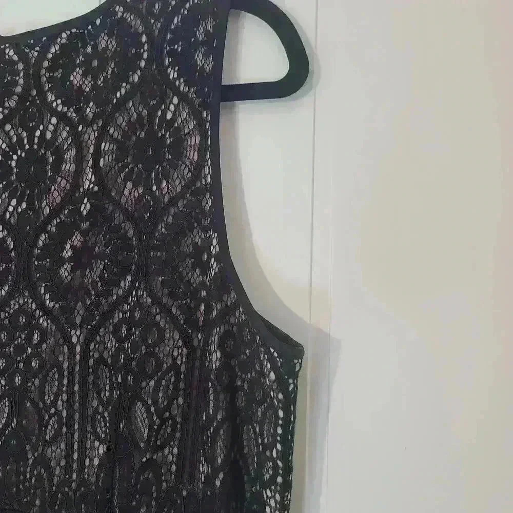 LOFT black Lace A line Dress Lined Sleeveless Lightweight Size 14 - Picture 8 of 10